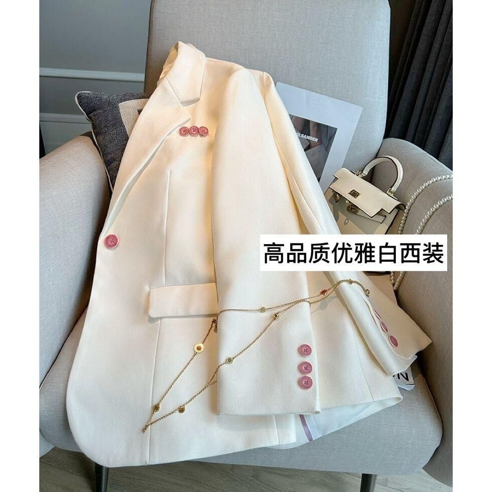 Spring 2023 New Temperament Youthful-Looking White Suit Jacket Women's Funky Casual Pink Button Casual All-Matching Small Suit