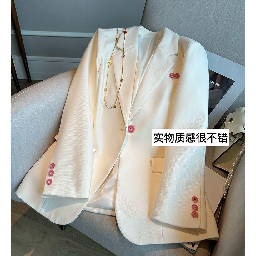 Spring 2023 New Temperament Youthful-Looking White Suit Jacket Women's Funky Casual Pink Button Casual All-Matching Small Suit