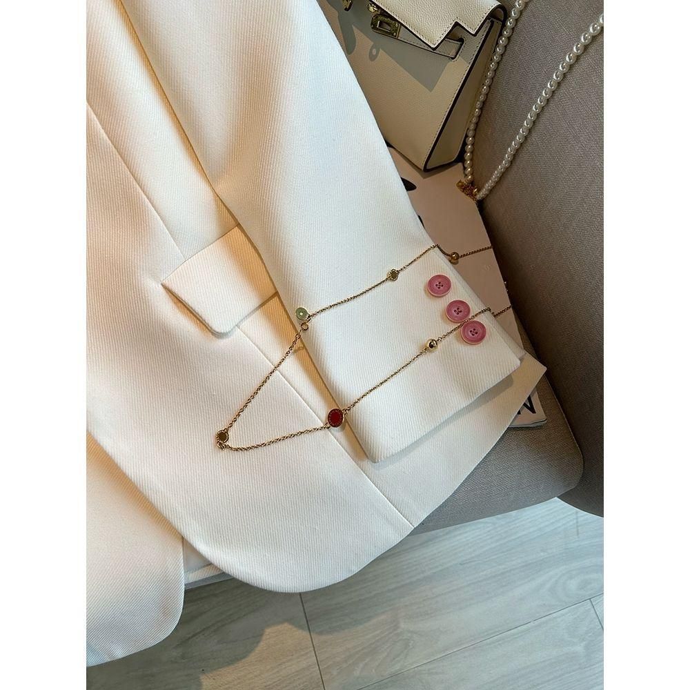 Spring 2023 New Temperament Youthful-Looking White Suit Jacket Women's Funky Casual Pink Button Casual All-Matching Small Suit