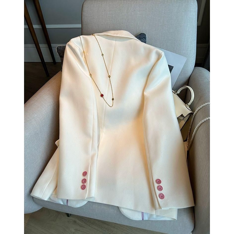 Spring 2023 New Temperament Youthful-Looking White Suit Jacket Women's Funky Casual Pink Button Casual All-Matching Small Suit