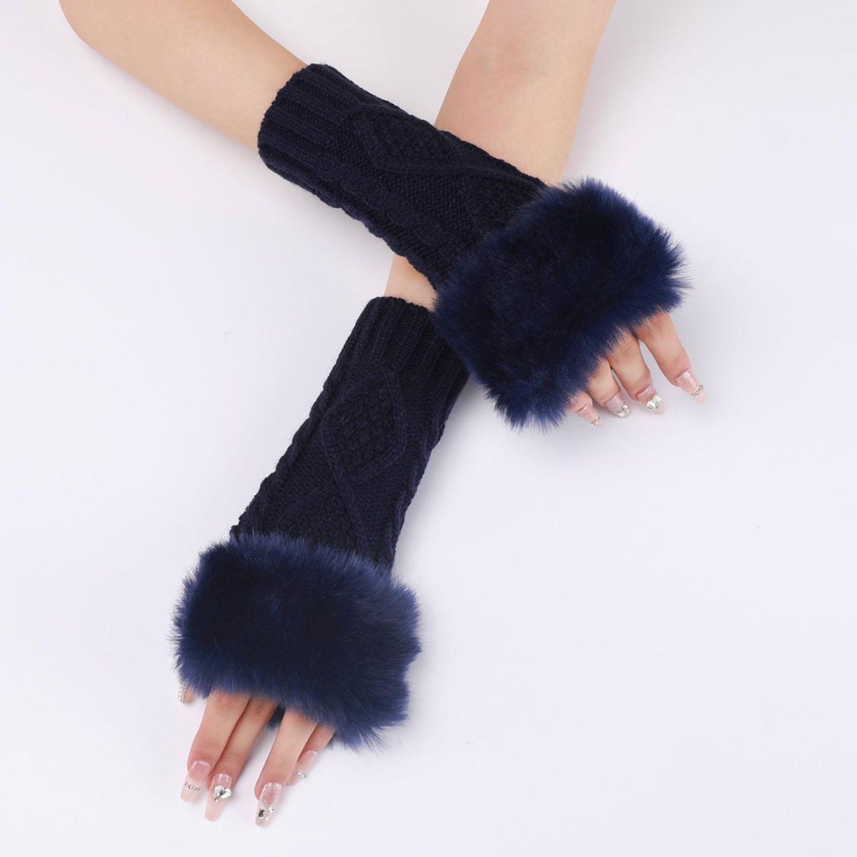 1 Pair Lady Arm Sleeves Lady Mittens Navy Blue