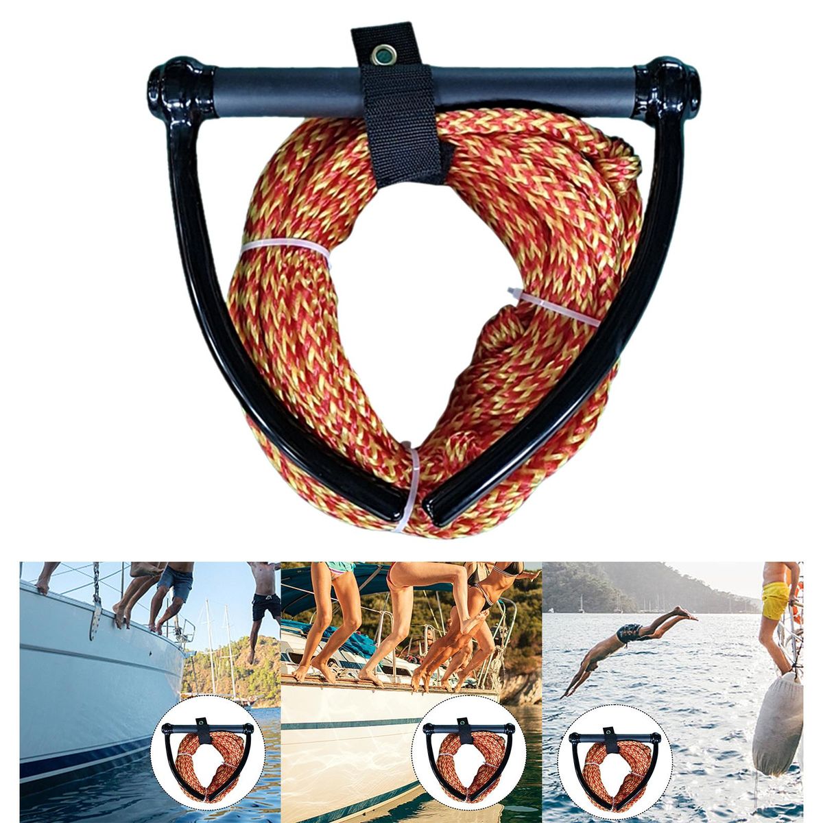 Premium 23m Water Ski Wakeboard Tow Rope Red, Yellow