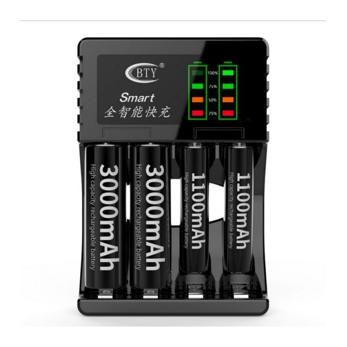 4 Slots Battery Quick Chargers For AA AAA Rechargeable Batteries Black