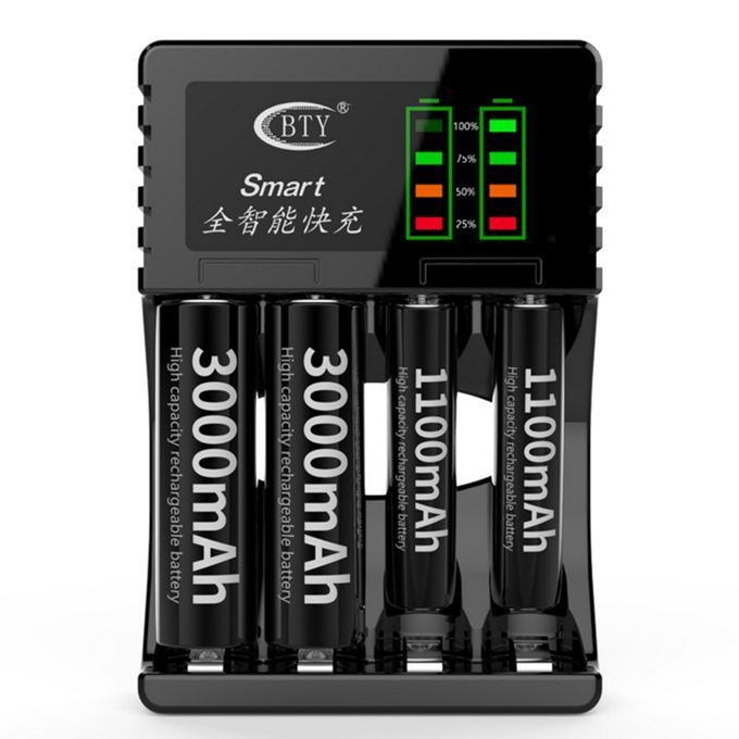 4 Slots Battery Quick Chargers For AA AAA Rechargeable Batteries Black