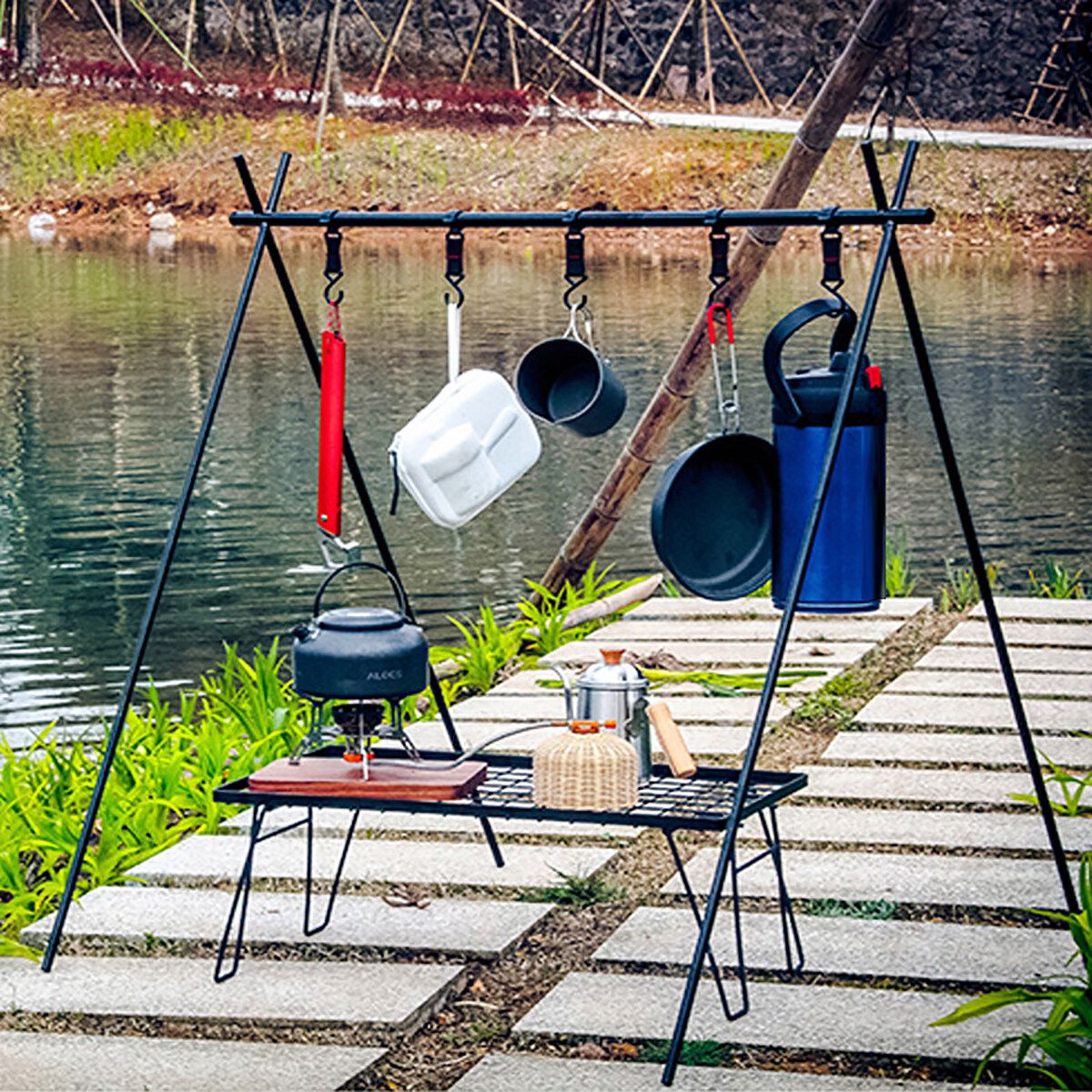 Camp Funiture Camping Hanging Rack Outdoor Folding Ultralight Shelf Portable Storage Triangle Medium Rack