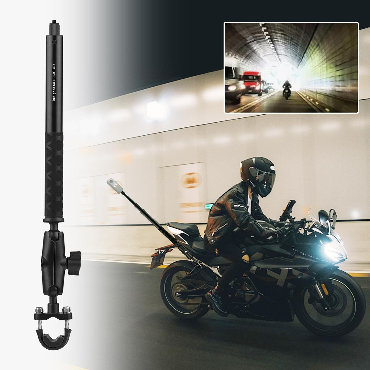 Motorcycle Bike Invisible Selfie Stick Handlebar Mount Bracket 28cm-115cm Adjustable Length with 1/4 Inch Screw Flexible Handlebar Mount Clamp for Insta360 ONE X/ ONE/ EVO Camera