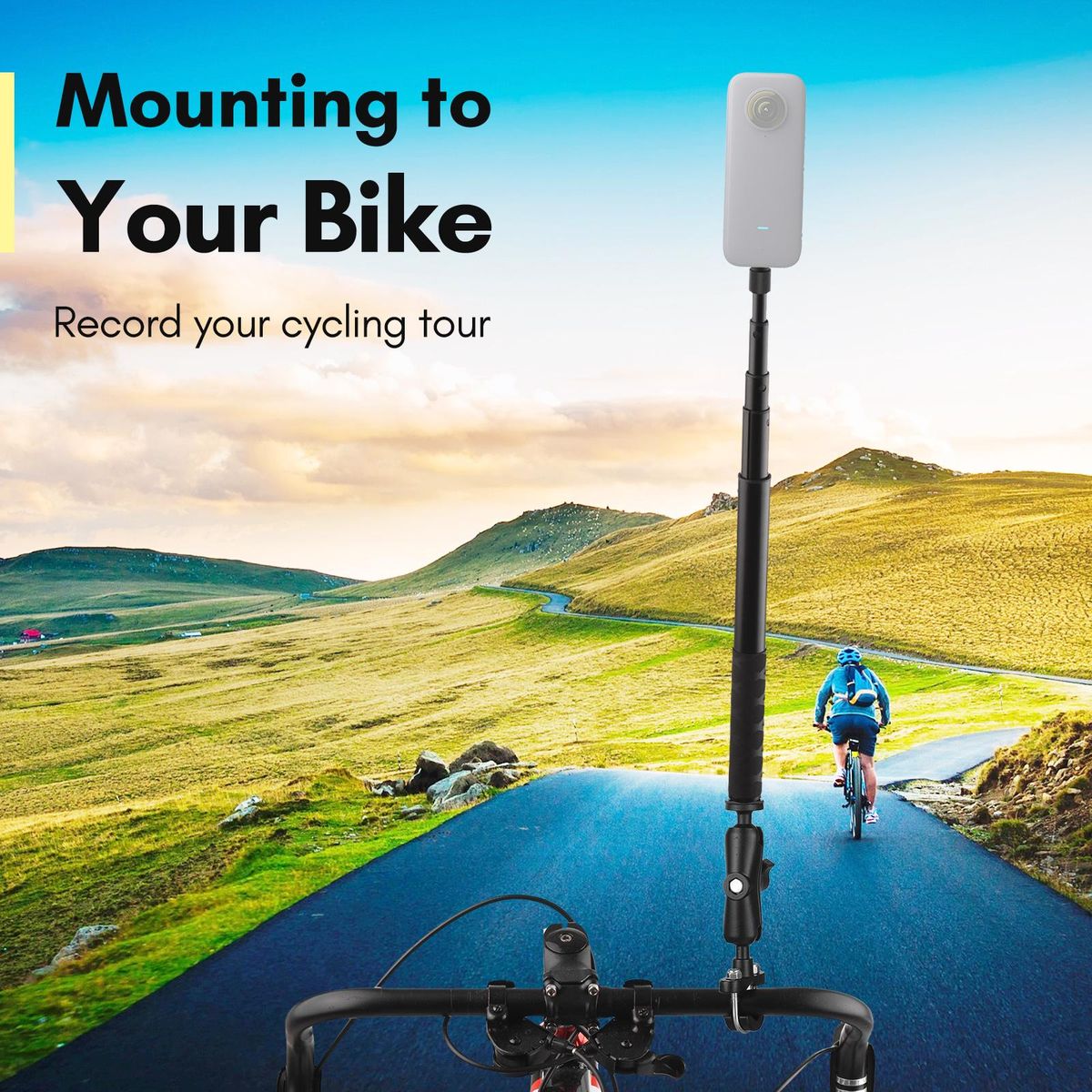 Motorcycle Bike Invisible Selfie Stick Handlebar Mount Bracket 28cm-115cm Adjustable Length with 1/4 Inch Screw Flexible Handlebar Mount Clamp for Insta360 ONE X/ ONE/ EVO Camera