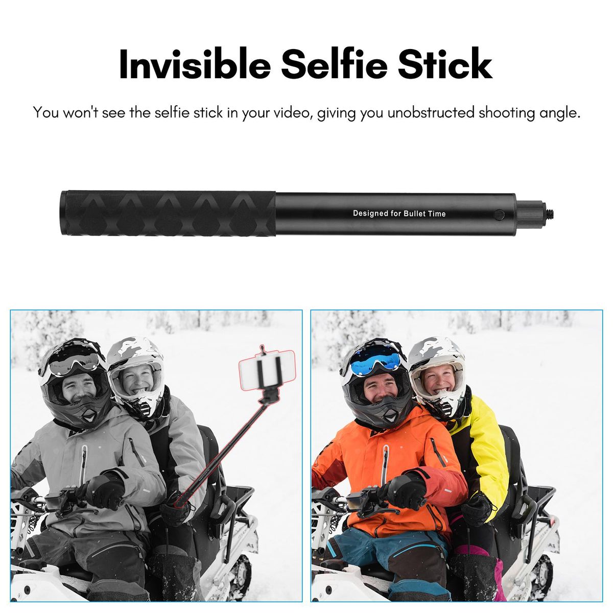 Motorcycle Bike Invisible Selfie Stick Handlebar Mount Bracket 28cm-115cm Adjustable Length with 1/4 Inch Screw Flexible Handlebar Mount Clamp for Insta360 ONE X/ ONE/ EVO Camera