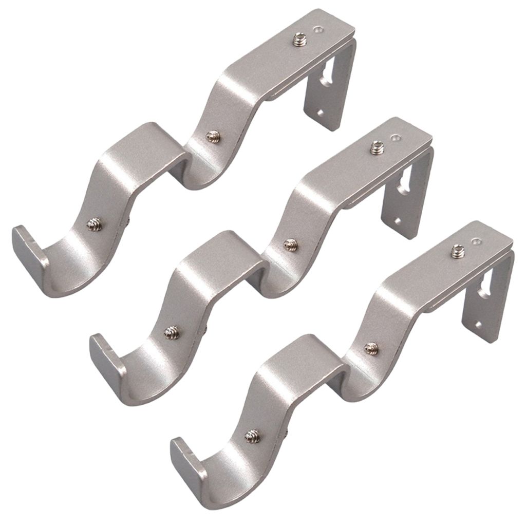 Extendable Adjustable Curtain Rod Pole Wall Bracket Holder Silver
