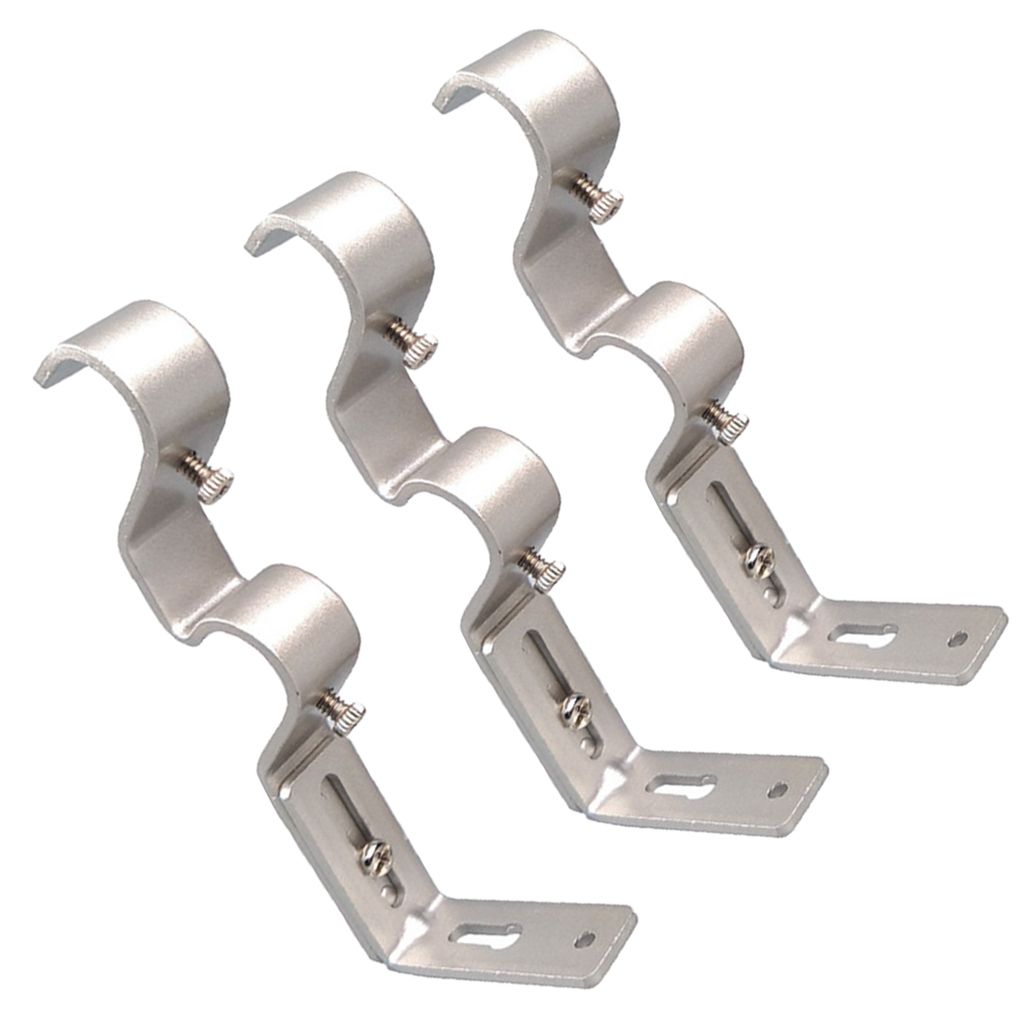 Extendable Adjustable Curtain Rod Pole Wall Bracket Holder Silver