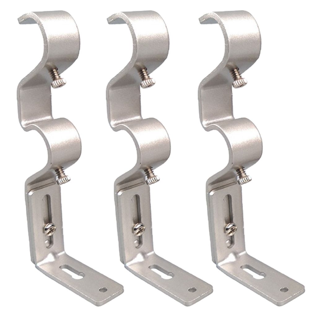 Extendable Adjustable Curtain Rod Pole Wall Bracket Holder Silver