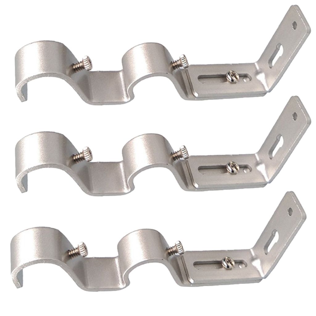 Extendable Adjustable Curtain Rod Pole Wall Bracket Holder Silver