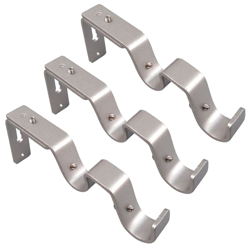 Extendable Adjustable Curtain Rod Pole Wall Bracket Holder Silver