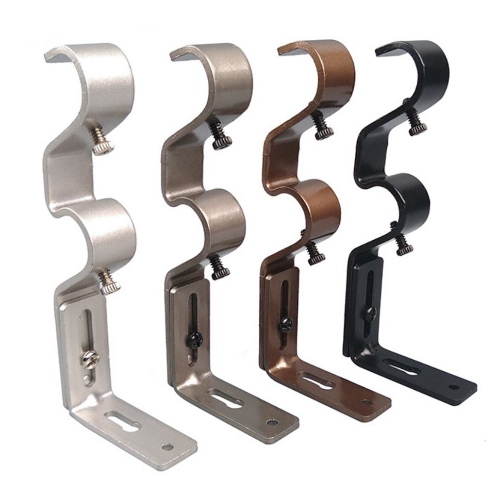 Extendable Adjustable Curtain Rod Pole Wall Bracket Holder Silver