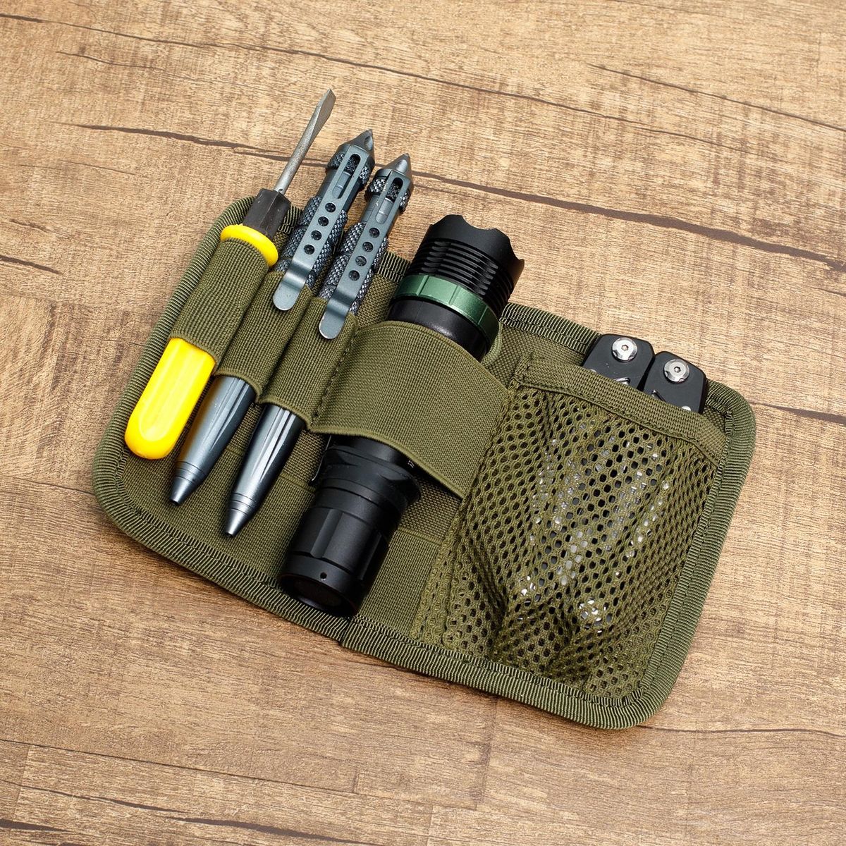 Magic Paste Board Organizer Expandable Tool Bag with Mesh Pouches Army Green