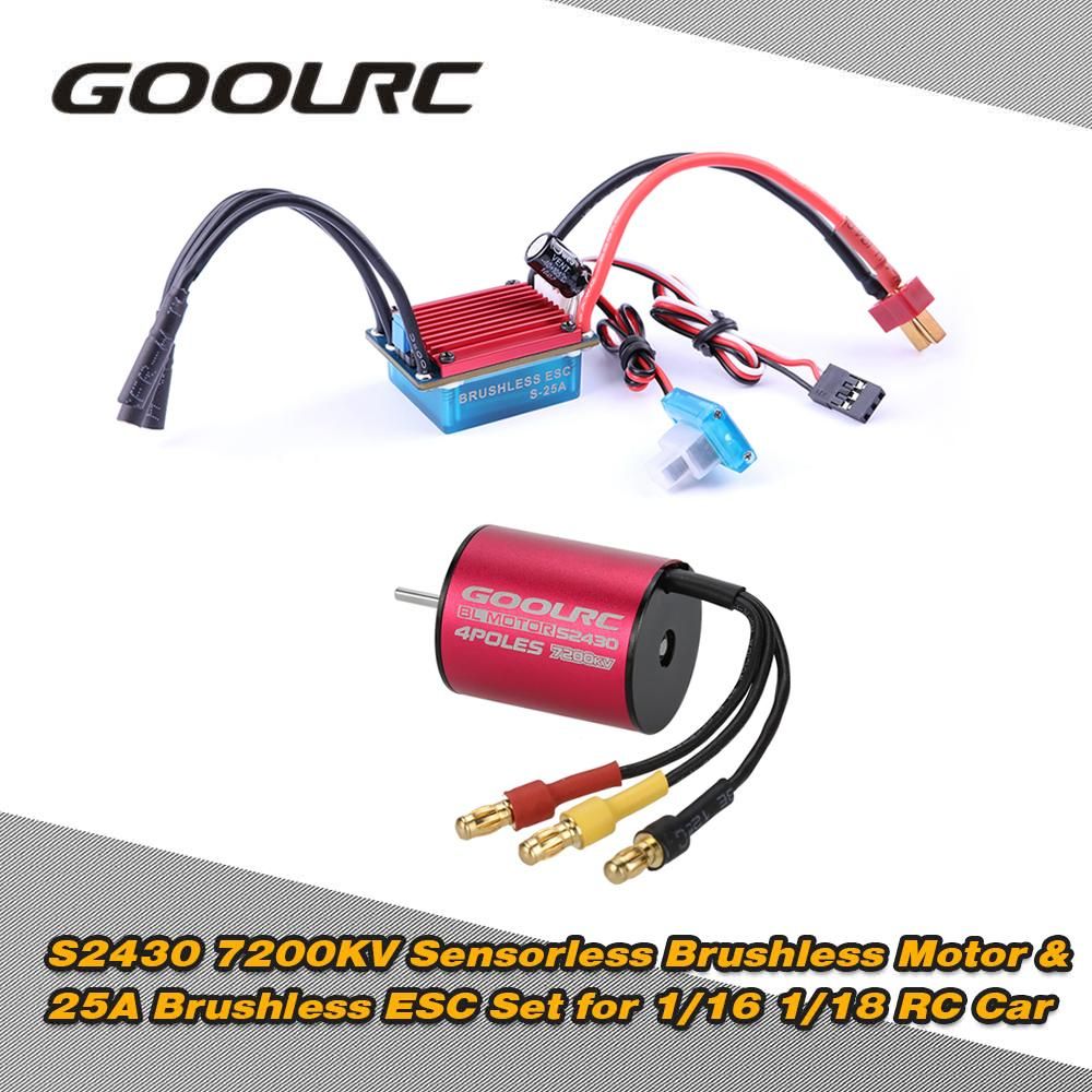 GoolRC S2430 7200KV Sensorless Brushless Motor and 25A Brushless ESC Combo Set for 1/16 1/18 RC Car Truck