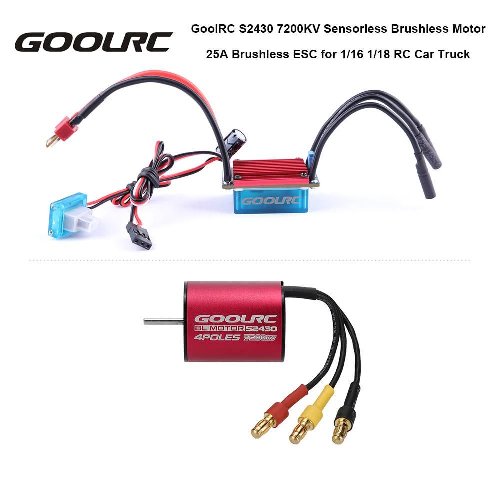 GoolRC S2430 7200KV Sensorless Brushless Motor and 25A Brushless ESC Combo Set for 1/16 1/18 RC Car Truck