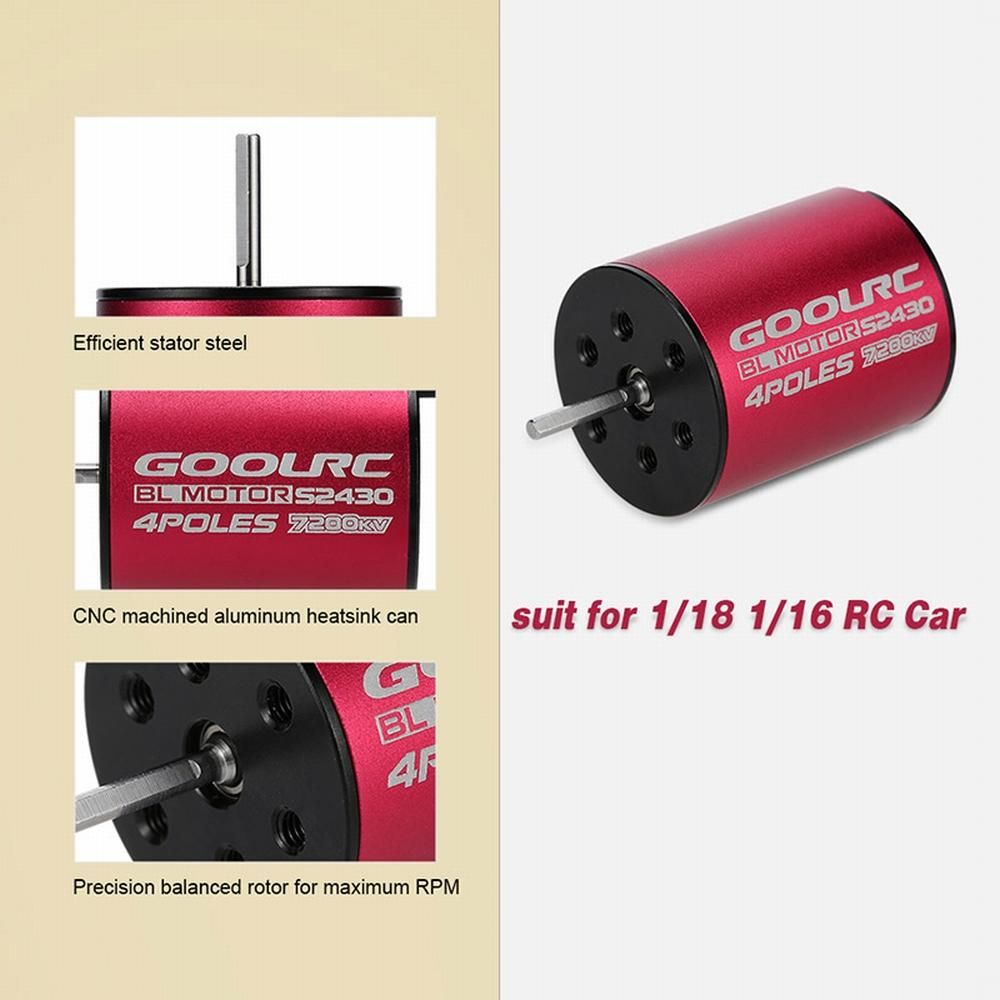 GoolRC S2430 7200KV Sensorless Brushless Motor and 25A Brushless ESC Combo Set for 1/16 1/18 RC Car Truck