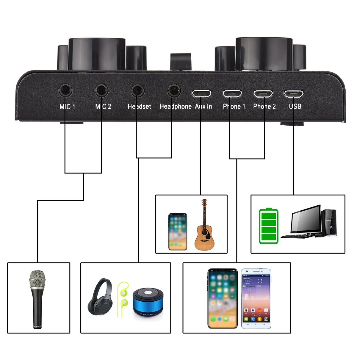 V8 Plus Live Sound Card For Streaming 15 Effects USB Audio