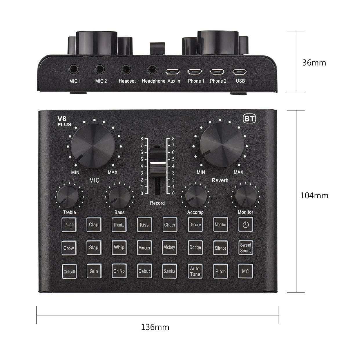 V8 Plus Live Sound Card For Streaming 15 Effects USB Audio