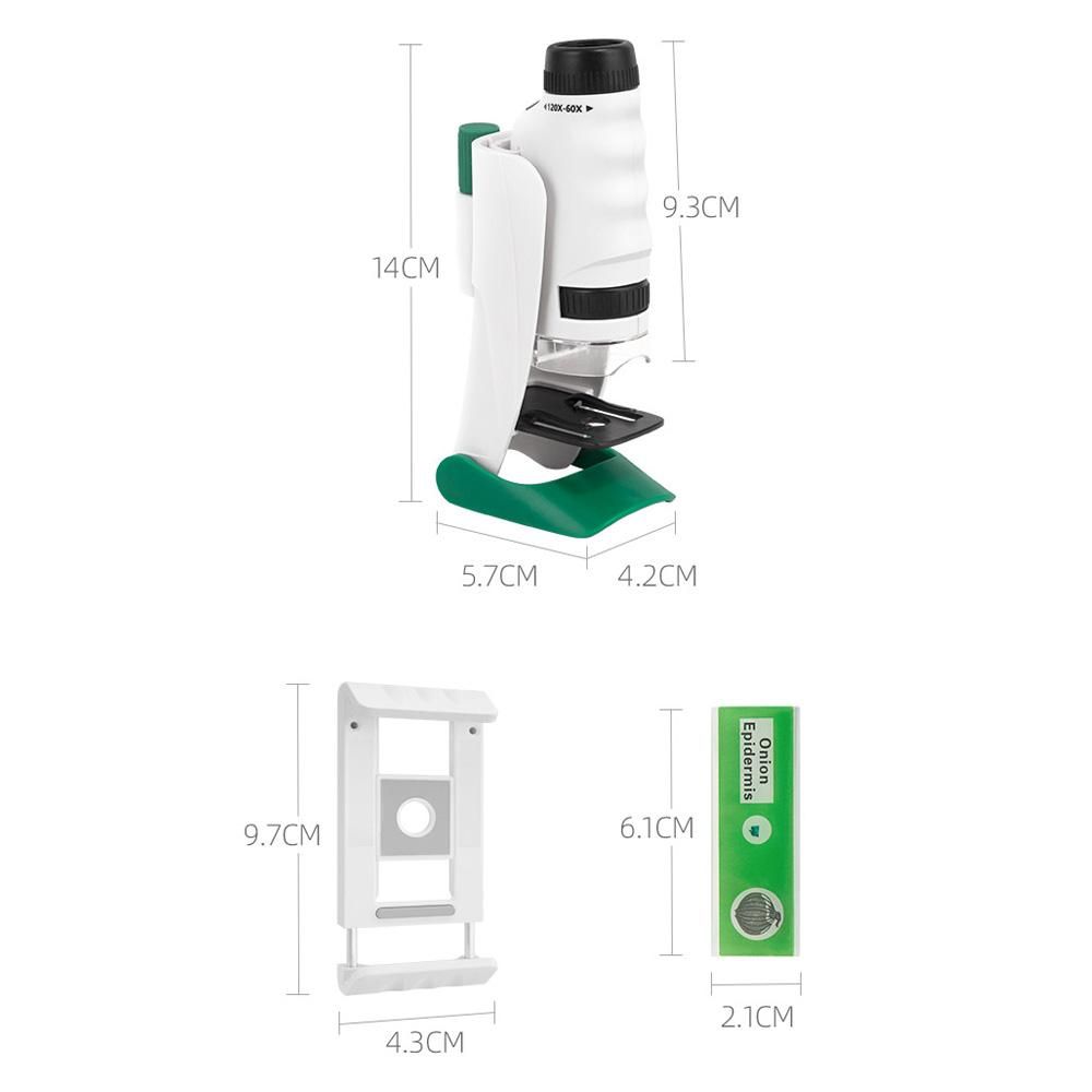 Portable Mini Microscope Pocket Microscope 60x-120x Magnification with Removable Base Cellphone Support for Kids Students Learning Toys