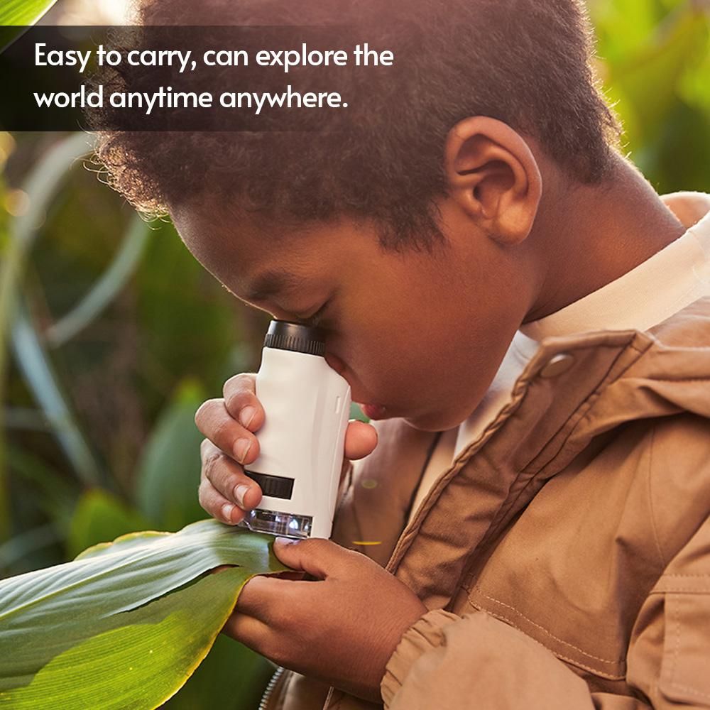 Portable Mini Microscope Pocket Microscope 60x-120x Magnification with Removable Base Cellphone Support for Kids Students Learning Toys