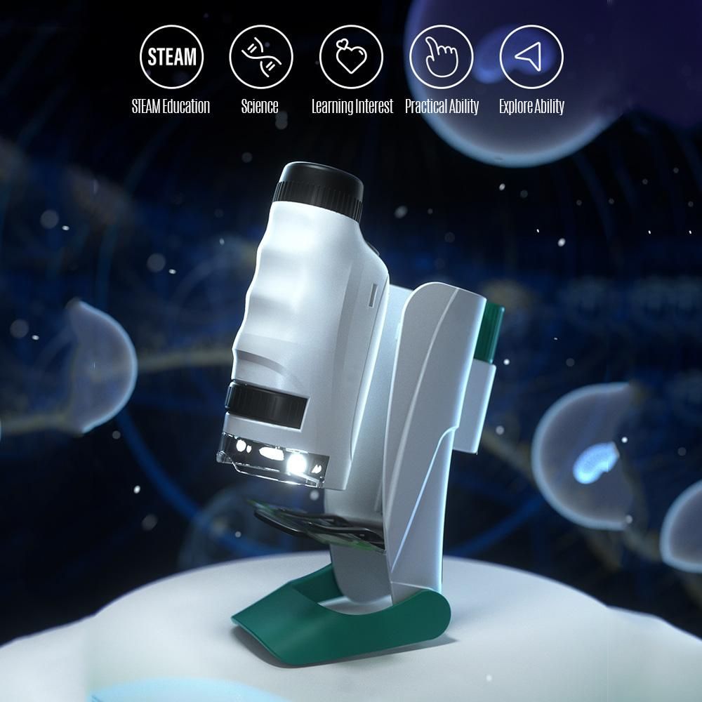 Portable Mini Microscope Pocket Microscope 60x-120x Magnification with Removable Base Cellphone Support for Kids Students Learning Toys