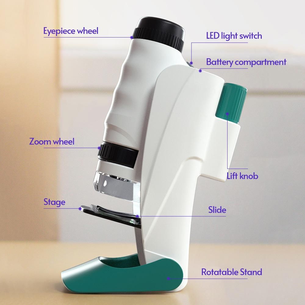 Portable Mini Microscope Pocket Microscope 60x-120x Magnification with Removable Base Cellphone Support for Kids Students Learning Toys
