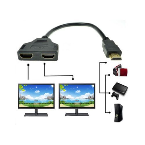1080P HDMI Port Male To 2 Female 1 In Out Splitter Cable Adapter Converter Black