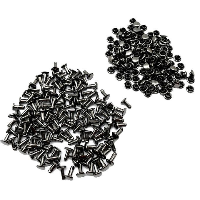 100 Sets Double Caps Studs Rivets For Bags Shoes Leather Grey Black