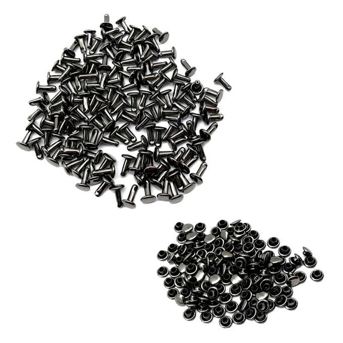 100 Sets Double Caps Studs Rivets For Bags Shoes Leather Grey Black