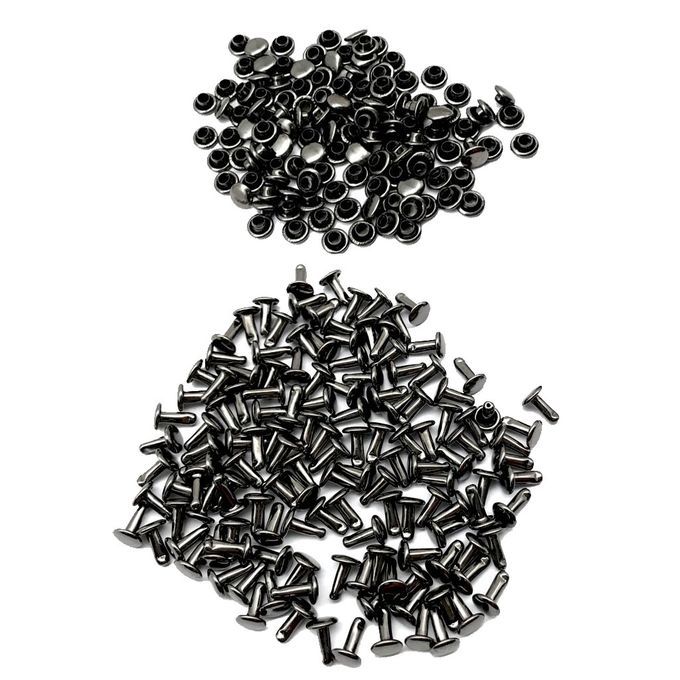 100 Sets Double Caps Studs Rivets For Bags Shoes Leather Grey Black
