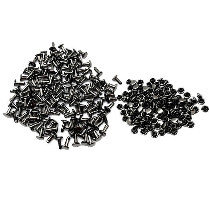 100 Sets Double Caps Studs Rivets For Bags Shoes Leather Grey Black