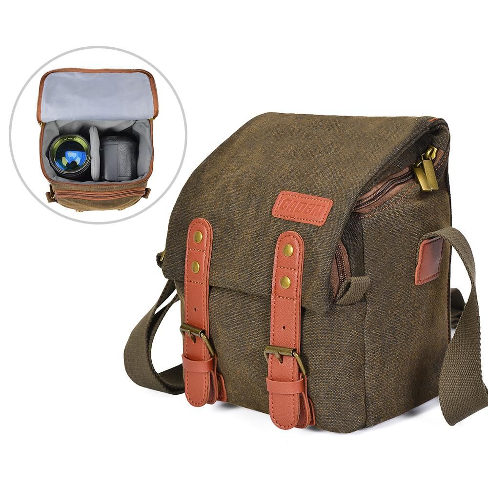 CADeN Canvas Shoulder Camera Bag Messenger Bag for 1 Camera 1 Lens Compatible with Nikon Canon Sony DSLR Mirrorless Camera and Lens