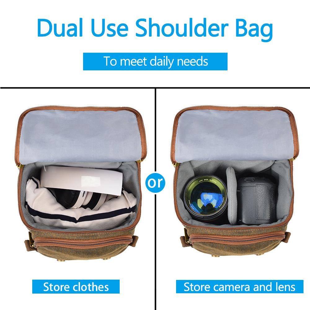 CADeN Canvas Shoulder Camera Bag Messenger Bag for 1 Camera 1 Lens Compatible with Nikon Canon Sony DSLR Mirrorless Camera and Lens
