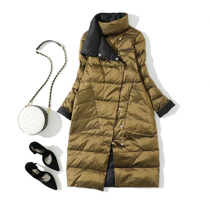 Double-sided down jacket, women's mid length 2022 winter celebrity temperament, women's long sleeved