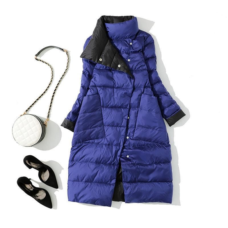 Double-sided down jacket, women's mid length 2022 winter celebrity temperament, women's long sleeved