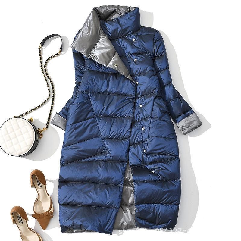 Double-sided down jacket, women's mid length 2022 winter celebrity temperament, women's long sleeved