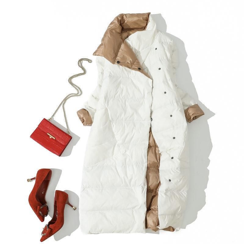 Double-sided down jacket, women's mid length 2022 winter celebrity temperament, women's long sleeved