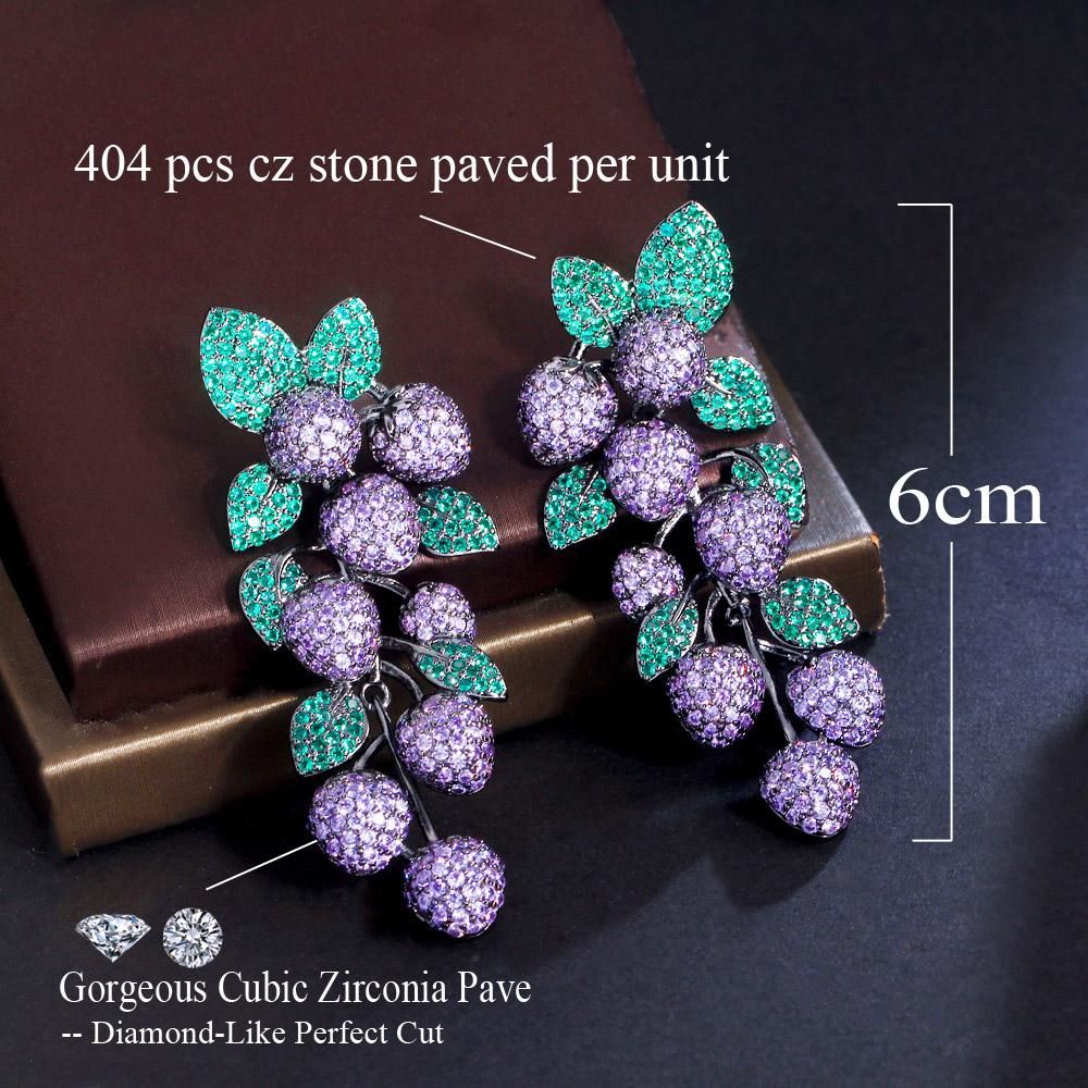 CWWZircons Luxury Micro Pave Purple Green Cubic Zirconia Stone Big Long Dangle Drop Leaf Wedding Party Earrings for Women CZ388