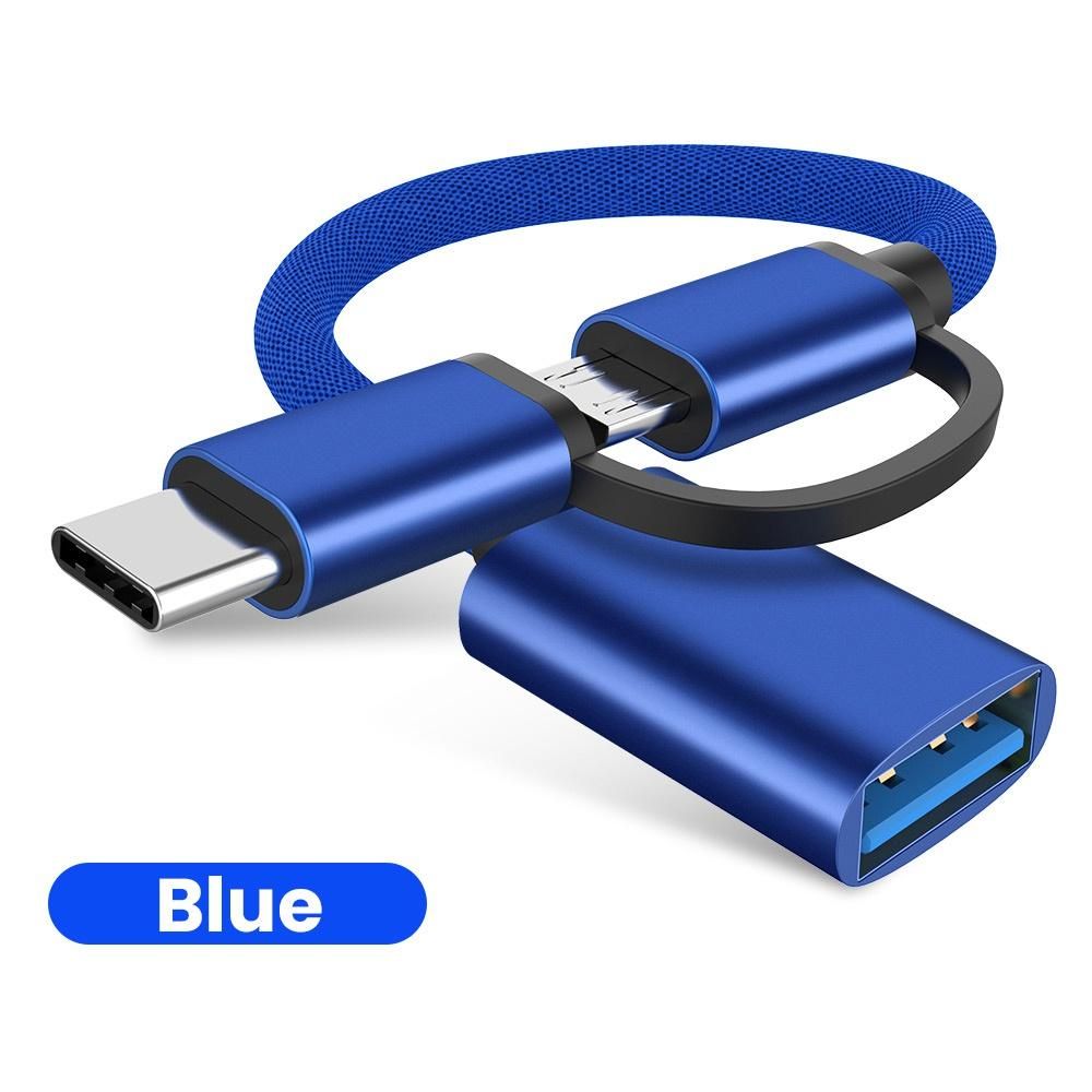 Crugkbat 2 In 1 OTG Adapter USB 2.3 To Micro Type C Data Sync Disk blue