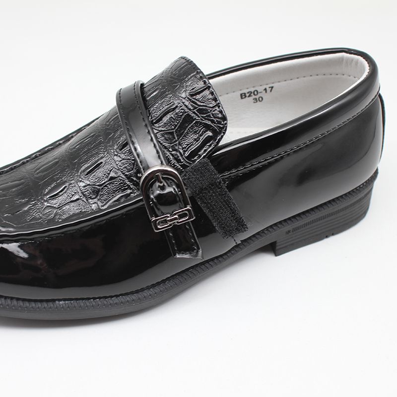 Boys Velcro School Shoe Kids Formal Shoes-Black