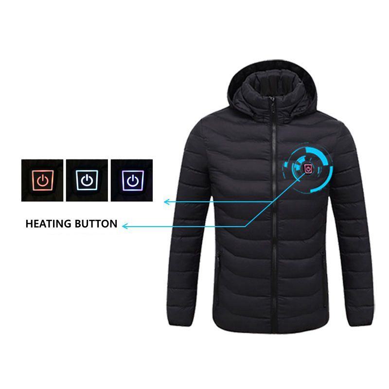Winter Warm USB Heating Jackets Smart Thermostat Pure Color Hooded - Black