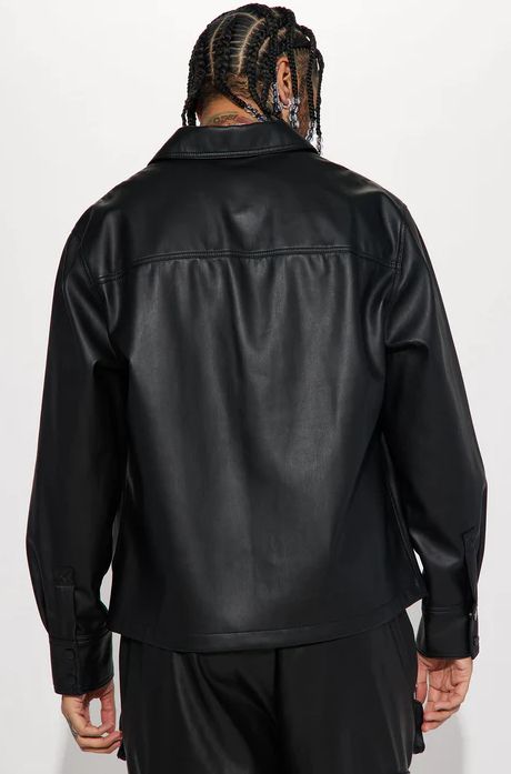 Night Out Faux Leather Shacket With Short - Black