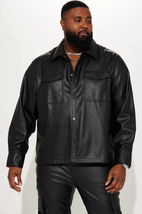 Night Out Faux Leather Shacket With Short - Black