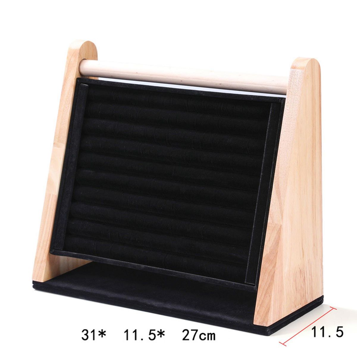 Wood Rings Display Stand Tray 10 Long Slots Flannel Lining For Black