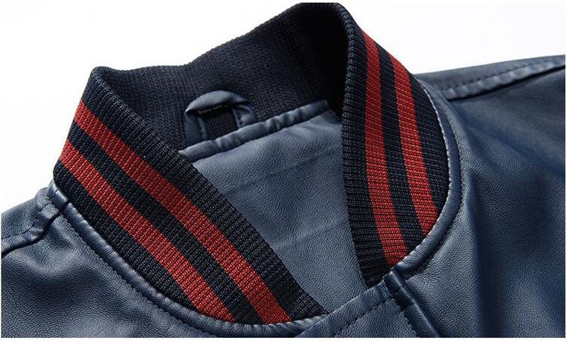 Men's Faux Leather Jacket - Casual Weather Jacket -Dark Blue/Red