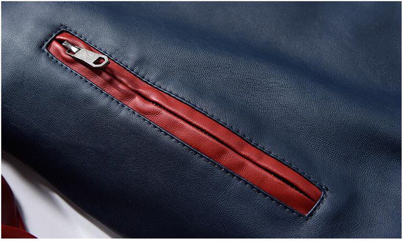 Men's Faux Leather Jacket - Casual Weather Jacket -Dark Blue/Red