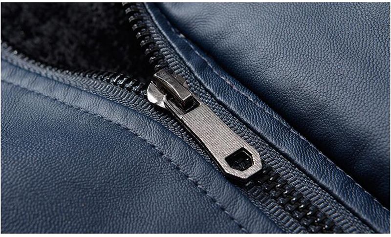 Men's Faux Leather Jacket - Casual Weather Jacket -Dark Blue/Red