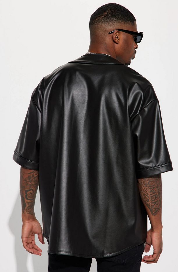 Homerun Faux Leather Short Sleeve Jersey - Black